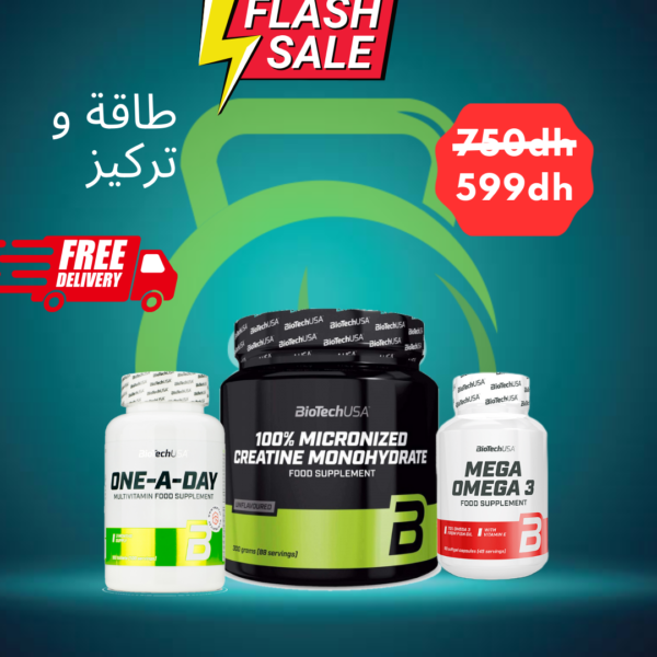 Pack énergie et concentration biotech( one day + creatine 300g + omega3)